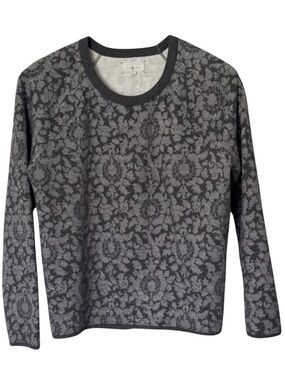 Lou & Grey 100% Cotton Gray Floral Sweater Dainty Spring Flower Knit Pullover M